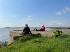 Day 1 refreshment stop after around 5 miles, sat atop a WW2 lookout point, protecting the entrance to The River Crouch at Holiwell Point.